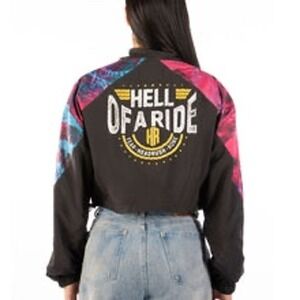 Headrush Tornado Skull Womens S Windbreaker Jacket Cropped Moto Bike streetwear